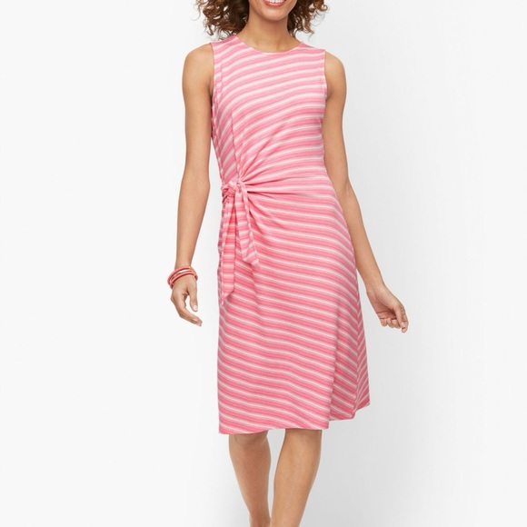 NWOT Talbots Stripe Side Tie Midi Sleeveless Shift Dress S - Picture 1 of 16